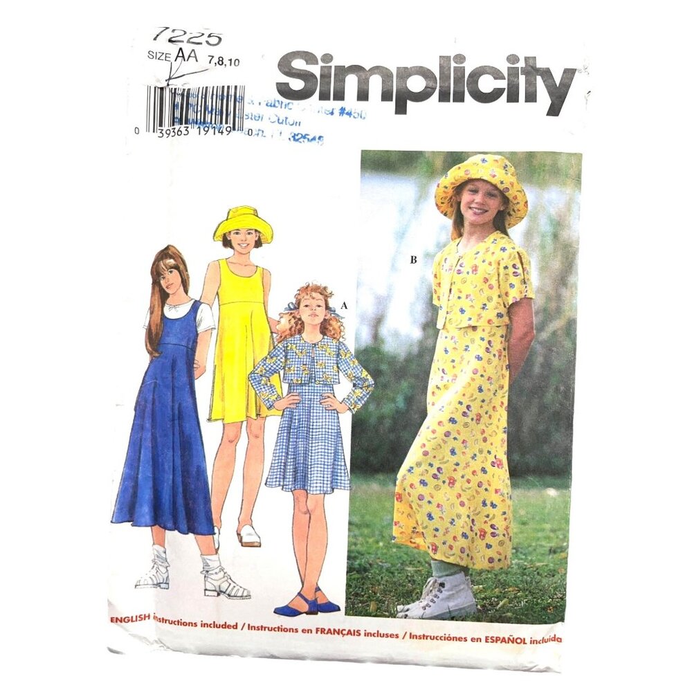 Simplicity Sewing Pattern 7225 Dress Jumper Hat Misses Size 7-10